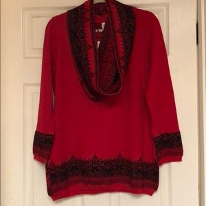 NY Collection Red and Black Long Sleeve Sweater